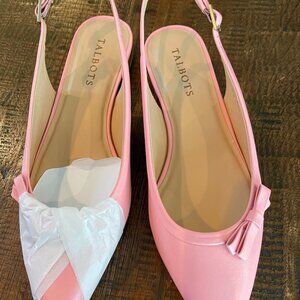 Talbots "Edison" Slingback Leather Bow Flats in Preppy Pink NIB